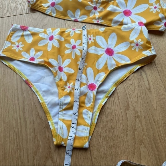 ROMWE FLORAL YELLOW HIGH WAIST BIKINI - M - Picture 9 of 9
